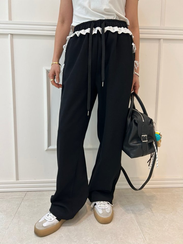 Pearls room - Korean Women Fashion - #momslook - Lace String Slacks - 5