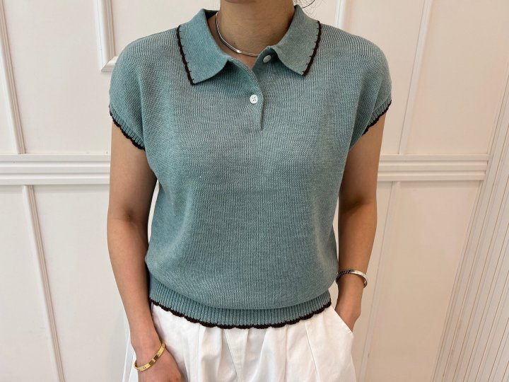 Pearls room - Korean Women Fashion - #momslook - Wave Collar Knit Top - 2