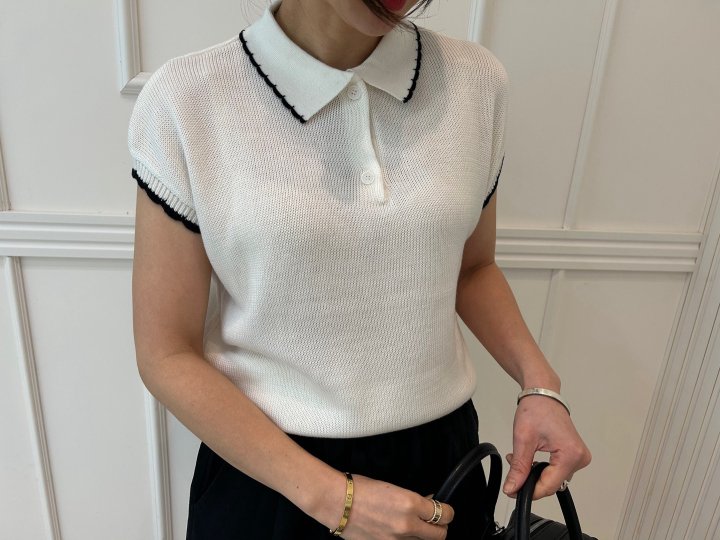 Pearls room - Korean Women Fashion - #momslook - Wave Collar Knit Top - 6