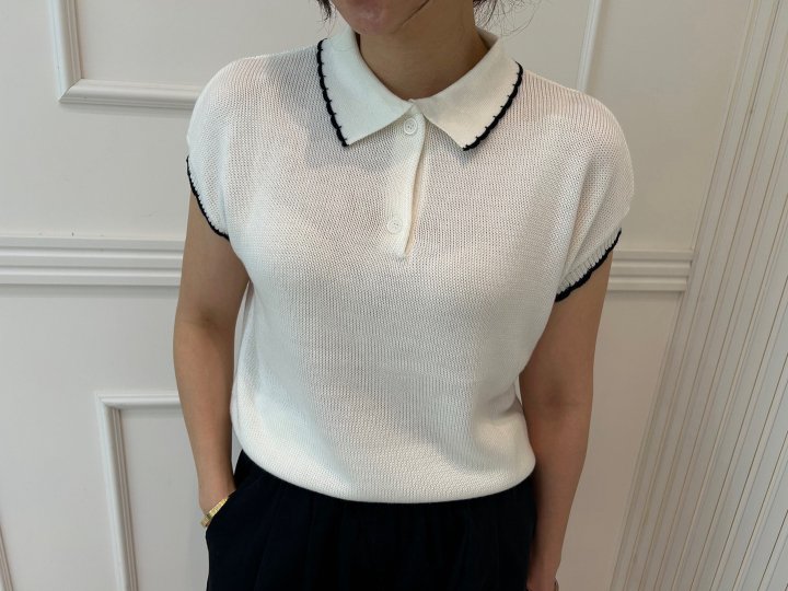 Pearls room - Korean Women Fashion - #momslook - Wave Collar Knit Top - 8
