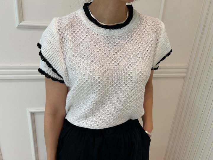 Pearls room - Korean Women Fashion - #momslook - Sleeve Frill Knit Top - 2
