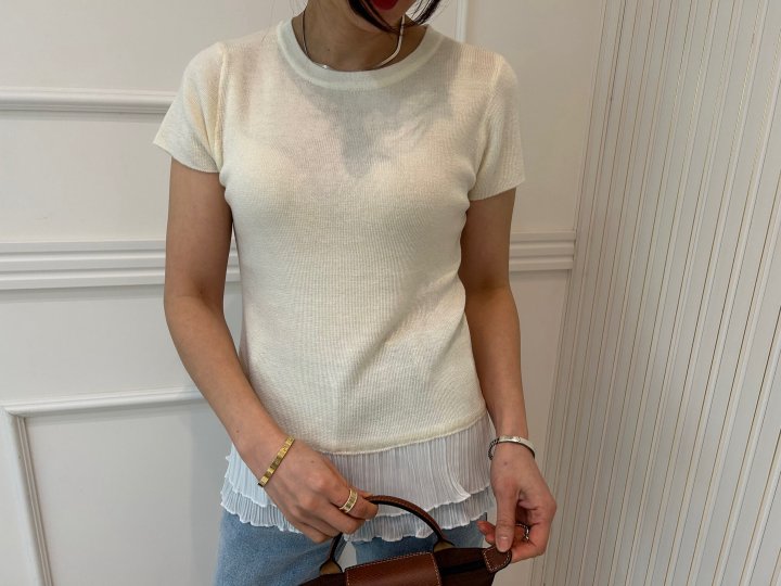 Pearls room - Korean Women Fashion - #momslook - Pleats Tee - 5