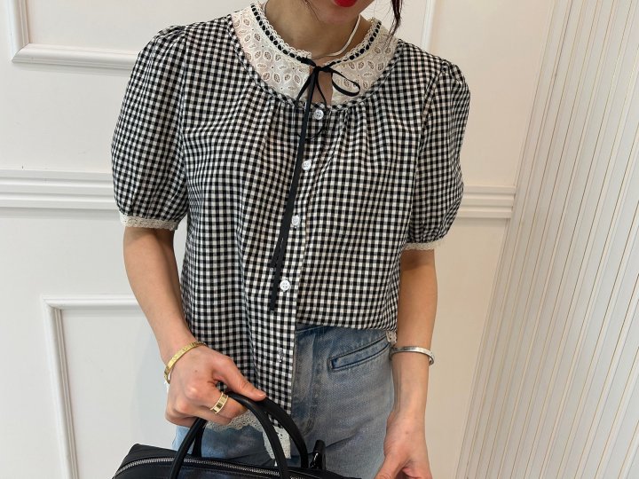 Pearls room - Korean Women Fashion - #pursuepretty - Check Blouse - 3