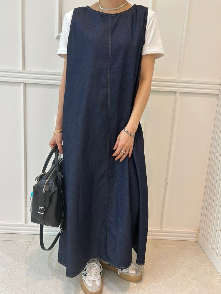 Pearls room - Korean Women Fashion - #restrostyle - Blue Long One-piece - 2