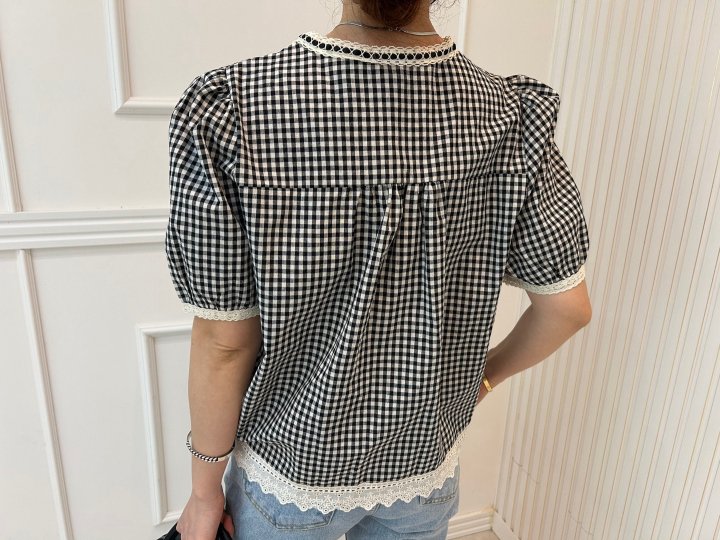 Pearls room - Korean Women Fashion - #romanticstyle - Check Blouse - 5