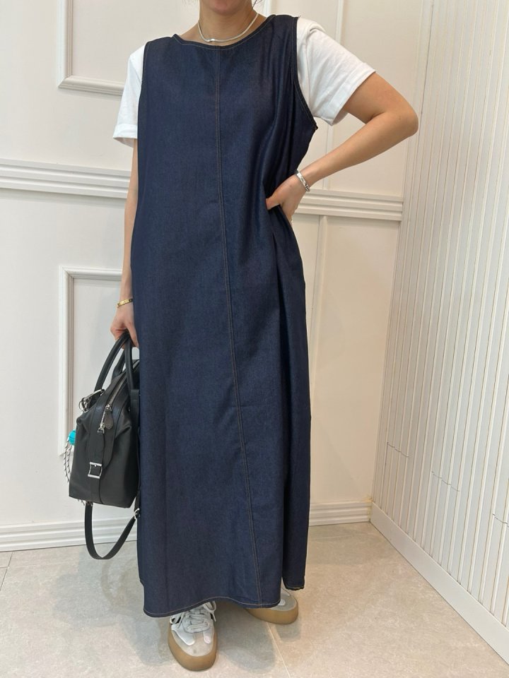 Pearls room - Korean Women Fashion - #romanticstyle - Blue Long One-piece - 3