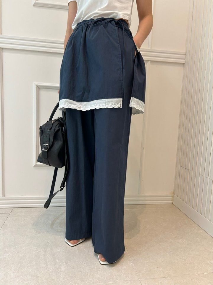 Pearls room - Korean Women Fashion - #romanticstyle - Wrap Lace Slacks - 3