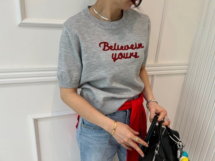 Pearls room - Korean Women Fashion - #shopsmall - Lettering Knit - 2