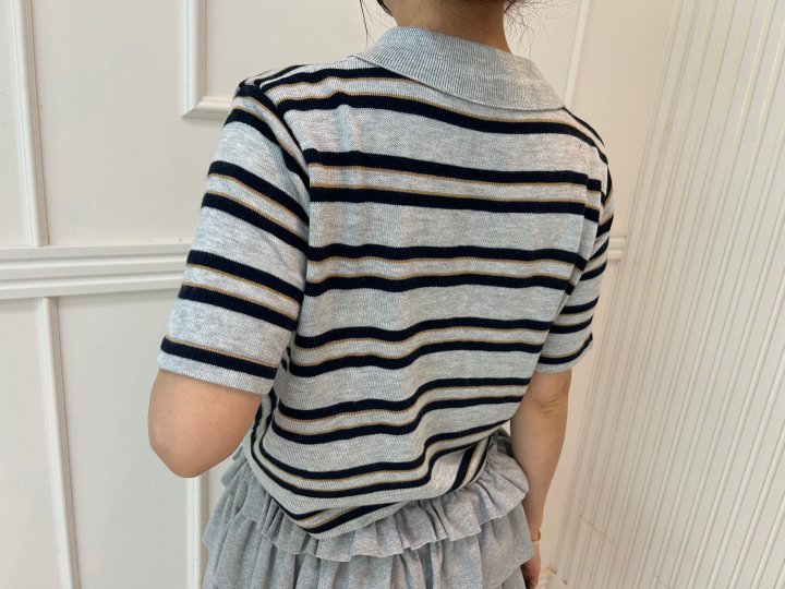Pearls room - Korean Women Fashion - #shopsmall - Stripe Collar Tee - 9