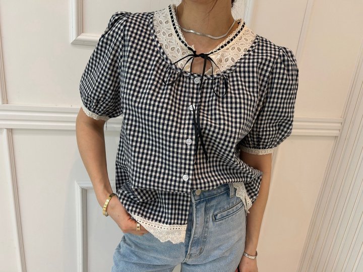 Pearls room - Korean Women Fashion - #shopsmall - Check Blouse - 6