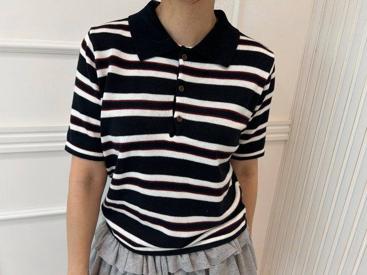 Pearls room - Korean Women Fashion - #thatsdarling - Stripe Collar Tee - 10