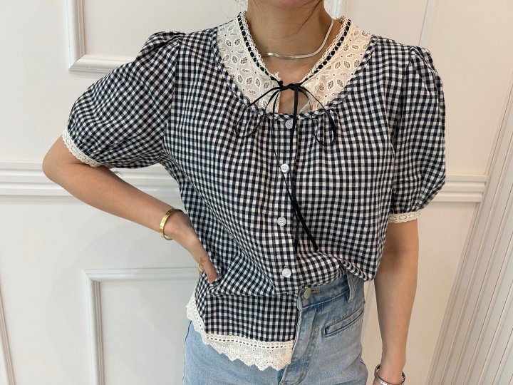 Pearls room - Korean Women Fashion - #thatsdarling - Check Blouse - 7