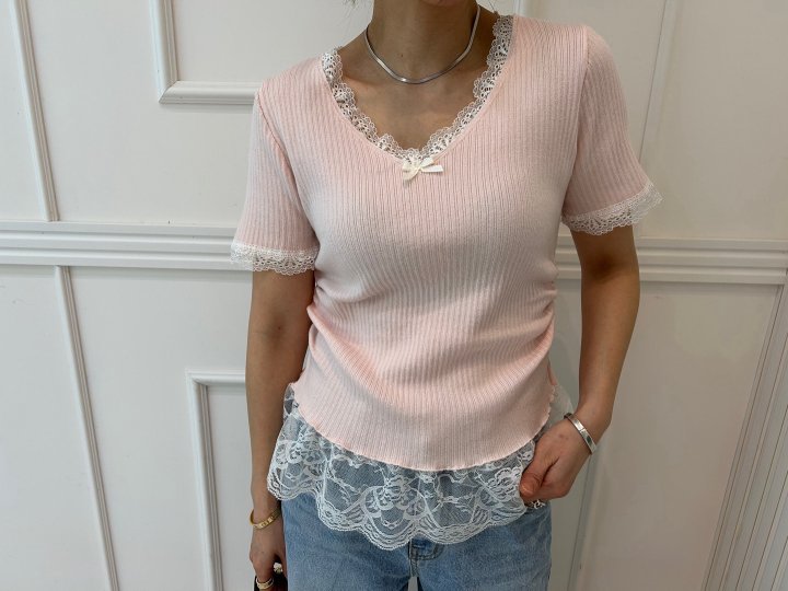 Pearls room - Korean Women Fashion - #thelittlethings - Lace Shirring Knit - 2