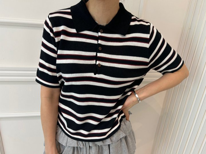 Pearls room - Korean Women Fashion - #thelittlethings - Stripe Collar Tee - 11