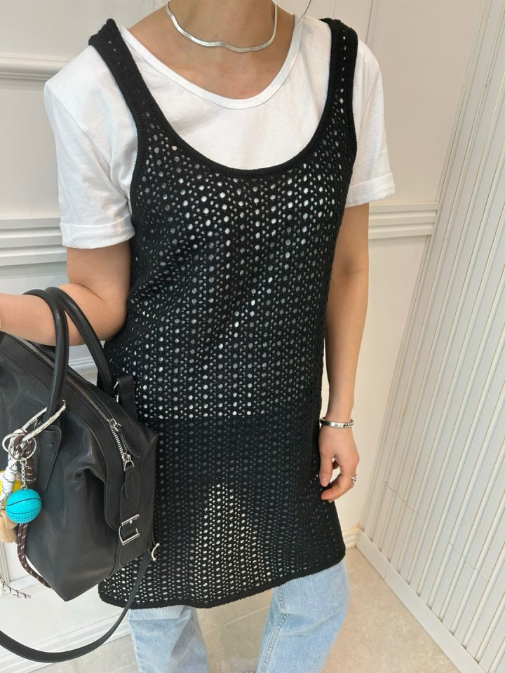 Pearls room - Korean Women Fashion - #vintageinspired - Sleeveless Knit One-piece - 2