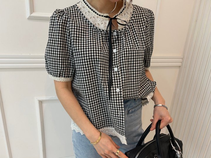 Pearls room - Korean Women Fashion - #vintageinspired - Check Blouse