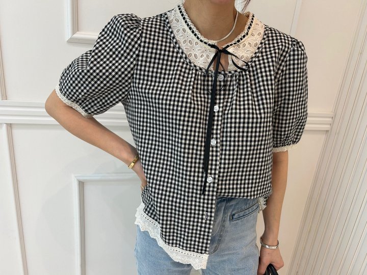 Pearls room - Korean Women Fashion - #vintagekidsstyle - Check Blouse - 2