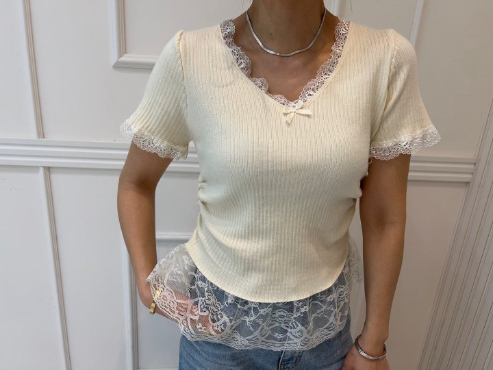 Pearls room - Korean Women Fashion - #womensfashion - Lace Shirring Knit - 10
