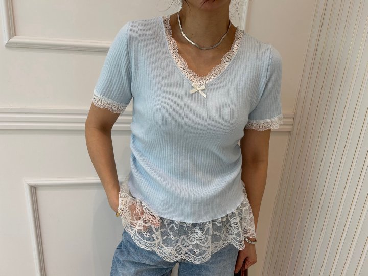 Pearls room - Korean Women Fashion - #womensfashion - Lace Shirring Knit - 6