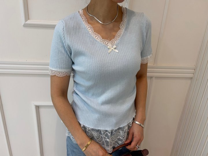 Pearls room - Korean Women Fashion - #womensfashion - Lace Shirring Knit - 8