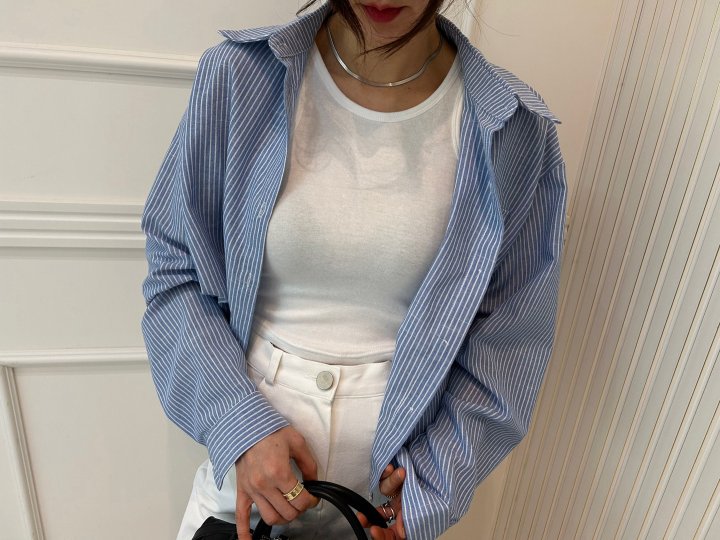 Pearls room - Korean Women Fashion - #womensfashion - Short Striped Shirt - 2