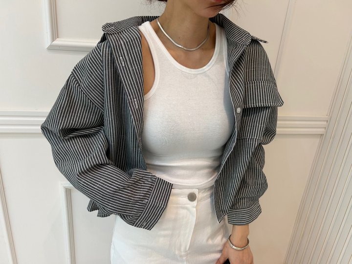 Pearls room - Korean Women Fashion - #womensfashion - Short Striped Shirt - 6
