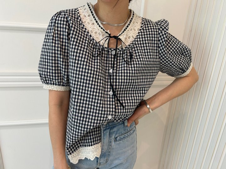 Pearls room - Korean Women Fashion - #womensfashion - Check Blouse - 10
