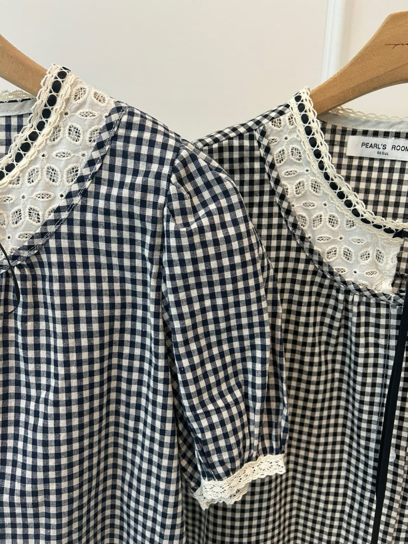 Pearls room - Korean Women Fashion - #womensfashion - Check Blouse - 12