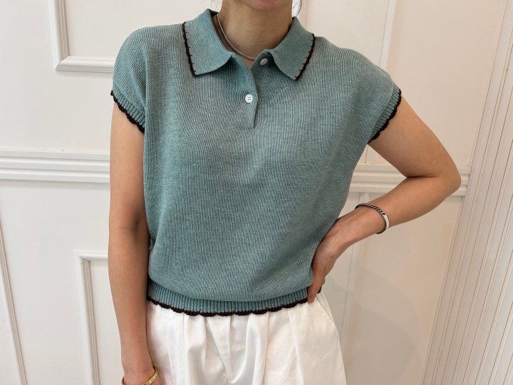 Pearls room - Korean Women Fashion - #womensfashion - Wave Collar Knit Top - 3