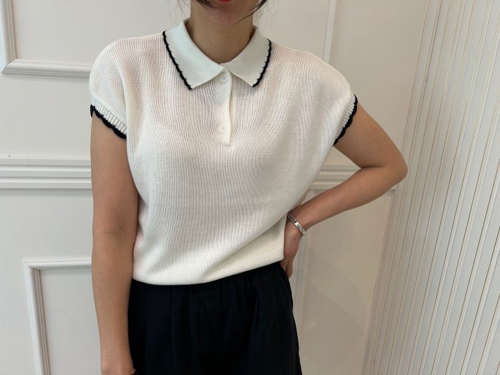 Pearls room - Korean Women Fashion - #womensfashion - Wave Collar Knit Top - 5