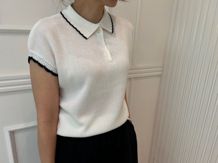 Pearls room - Korean Women Fashion - #womensfashion - Wave Collar Knit Top - 7