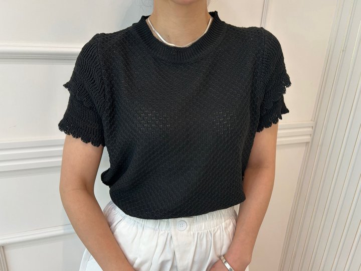 Pearls room - Korean Women Fashion - #womensfashion - Sleeve Frill Knit Top - 5
