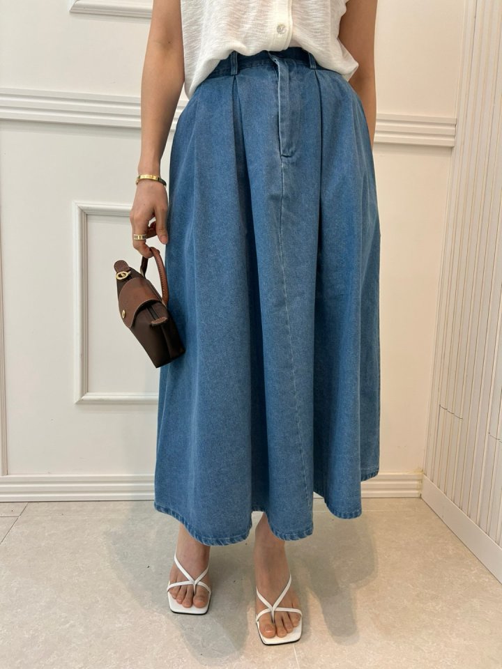 Pearls room - Korean Women Fashion - #womensfashion - Pintuck Denim Skirt - 2