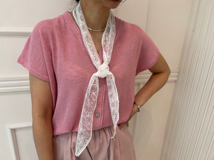 Pearls room - Korean Women Fashion - #womensfashion - Lace Tee with Scarf