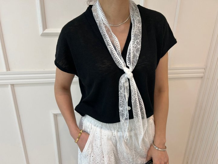Pearls room - Korean Women Fashion - #womensfashion - Lace Tee with Scarf - 11