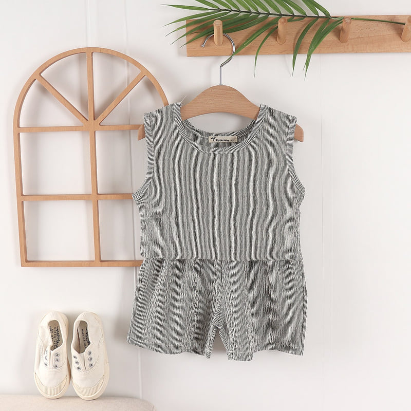 Pepper Mint - Korean Children Fashion - #kidzfashiontrend - Stripe Top Bottom Set - 4