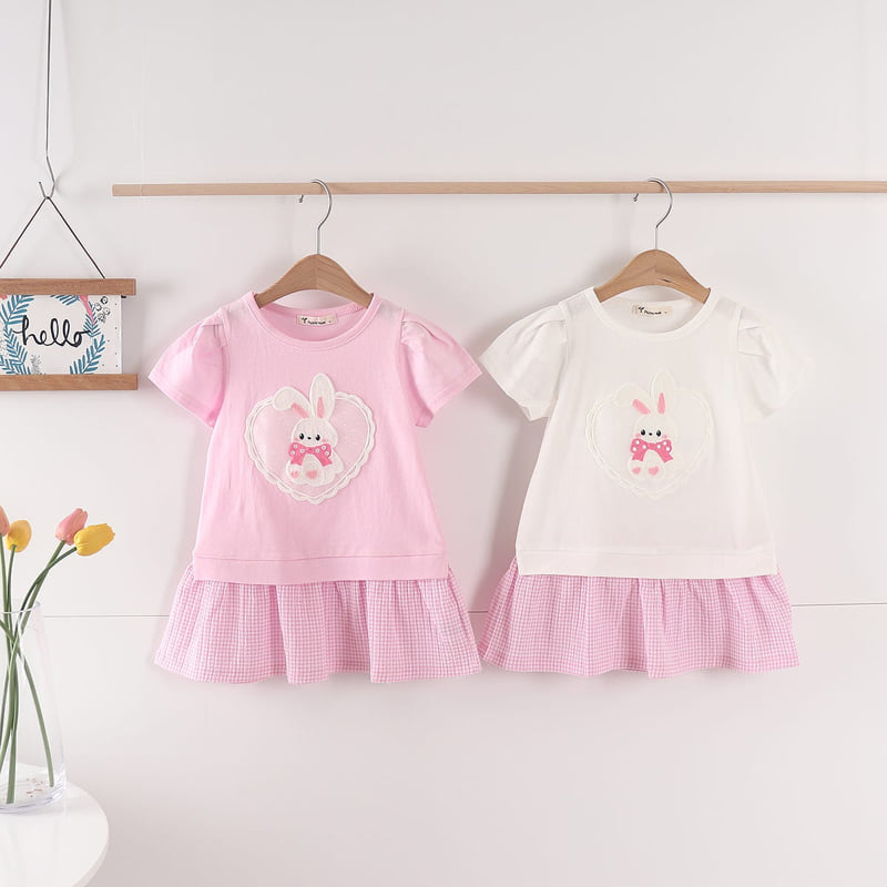 Pepper Mint - Korean Children Fashion - #childrensboutique - Check Rabbit Long Tee - 12