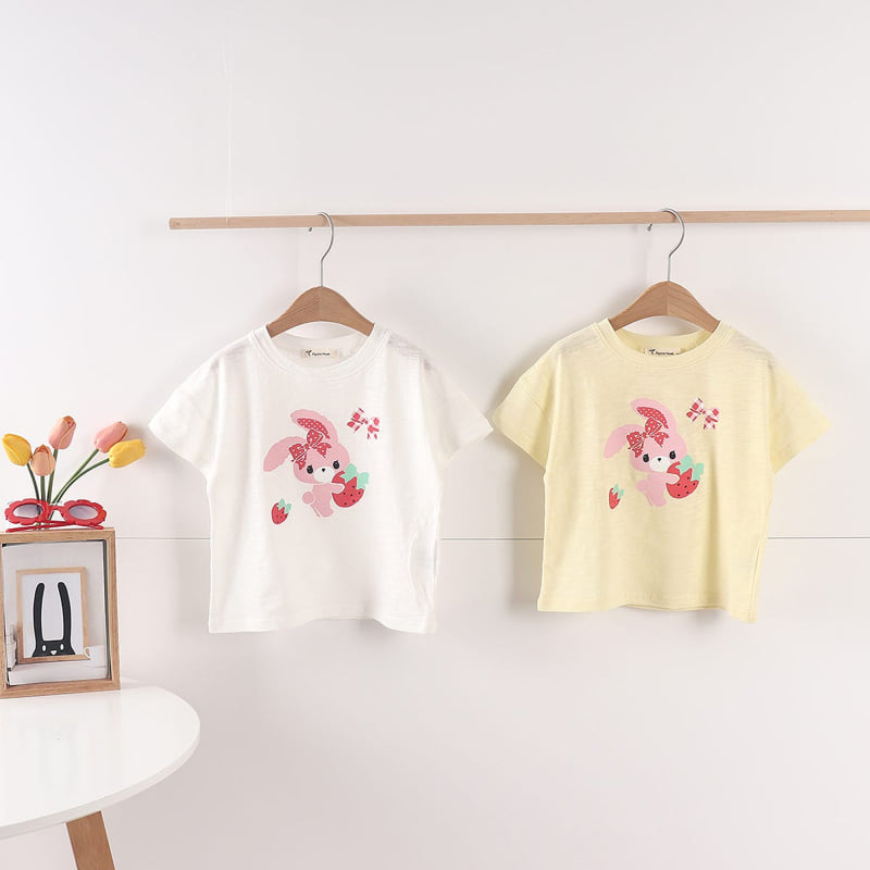 Pepper Mint - Korean Children Fashion - #designkidswear - Strawberry Rabbit Tee - 2