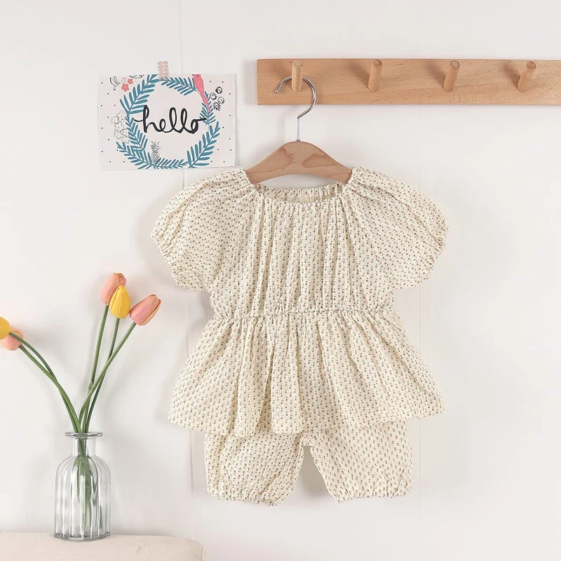 Pepper Mint - Korean Children Fashion - #discoveringself - Small Flower Blouse Top Bottom Set - 10
