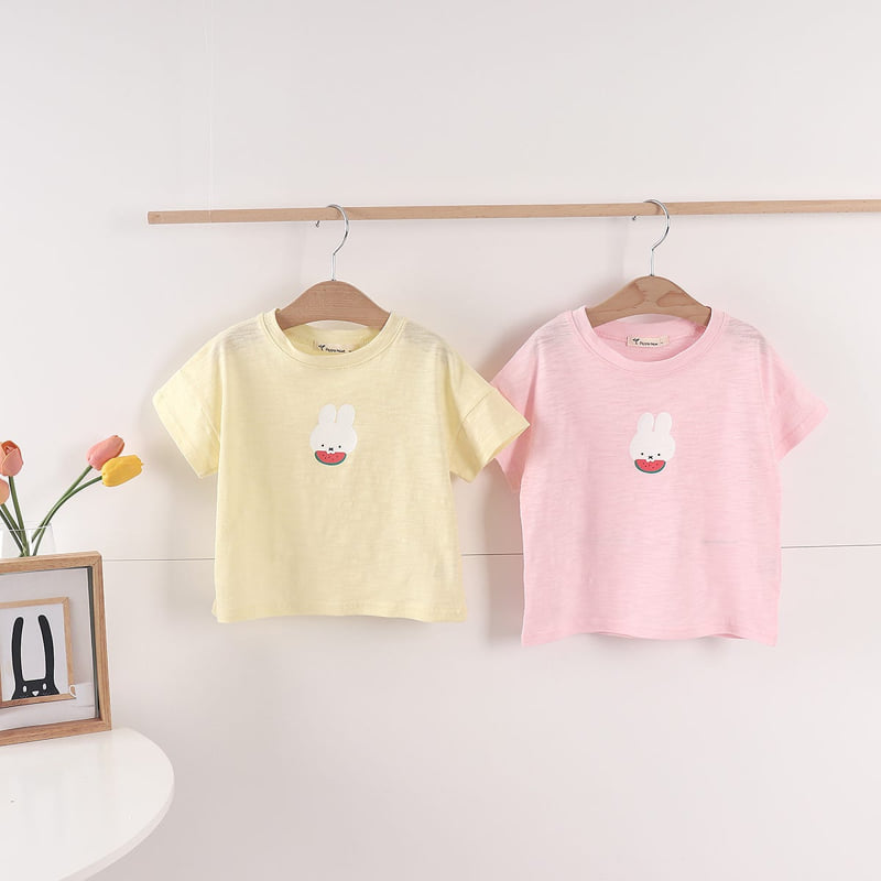 Pepper Mint - Korean Children Fashion - #fashionkids - Watermelon Rabbit Tee - 2