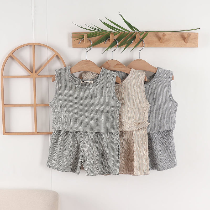 Pepper Mint - Korean Children Fashion - #kidsshorts - Stripe Top Bottom Set