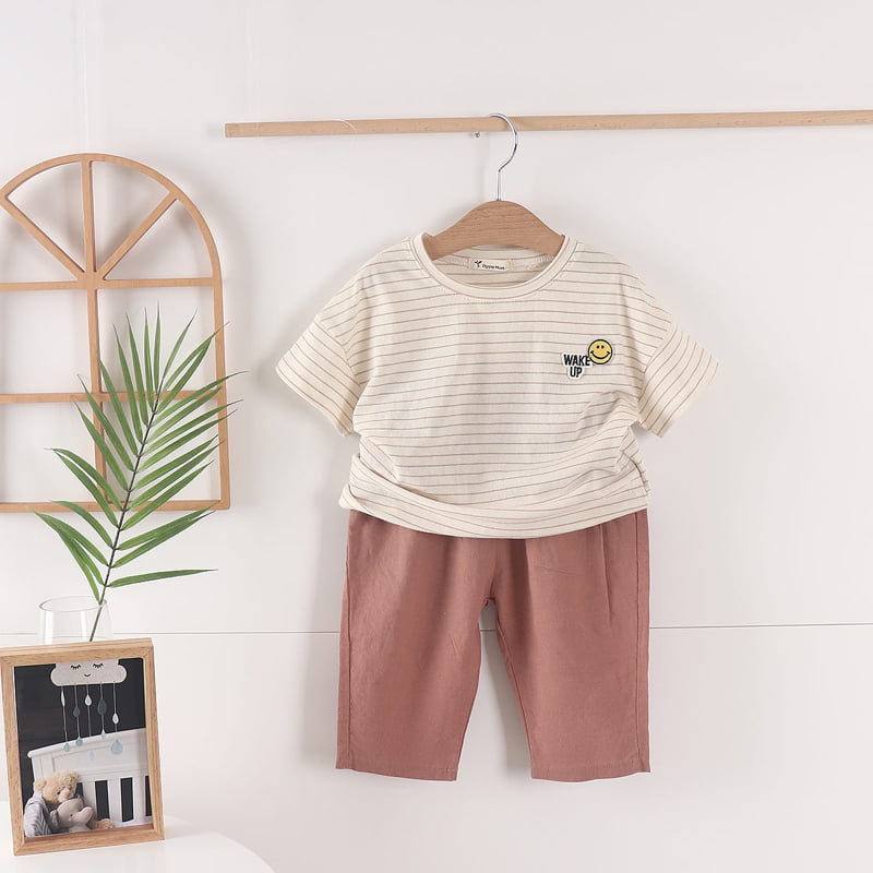 Pepper Mint - Korean Children Fashion - #kidsshorts - Stripe Smile Tee - 12