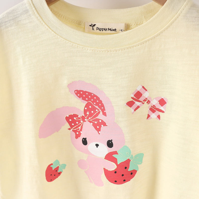 Pepper Mint - Korean Children Fashion - #kidsshorts - Strawberry Rabbit Tee - 5