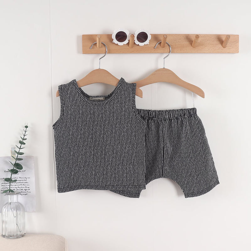 Pepper Mint - Korean Children Fashion - #kidsshorts - Stripe Top Bottom Set - 10