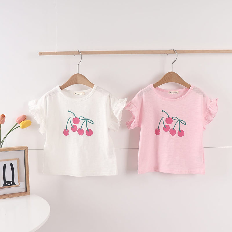 Pepper Mint - Korean Children Fashion - #kidsshorts - Cherry Frill Tee
