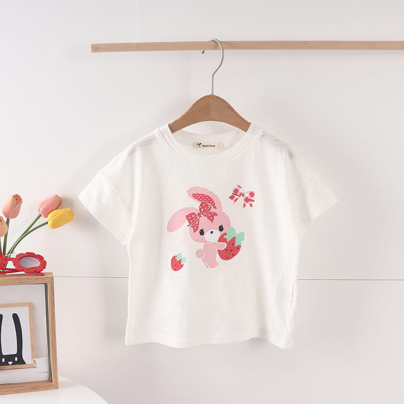 Pepper Mint - Korean Children Fashion - #kidsstore - Strawberry Rabbit Tee - 6