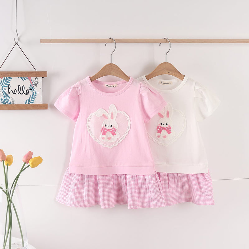 Pepper Mint - Korean Children Fashion - #kidsstore - Check Rabbit Long Tee