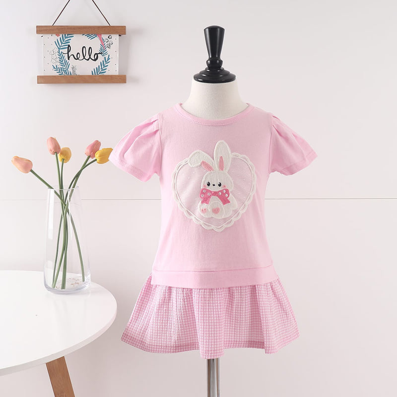 Pepper Mint - Korean Children Fashion - #kidzfashiontrend - Check Rabbit Long Tee - 2