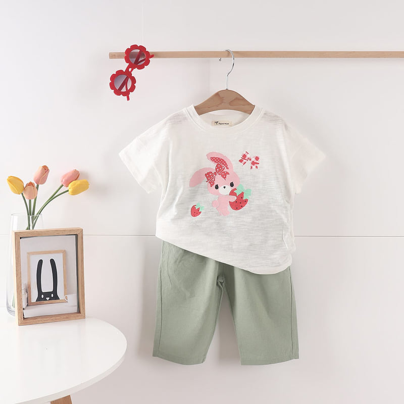 Pepper Mint - Korean Children Fashion - #littlefashionista - Strawberry Rabbit Tee - 9