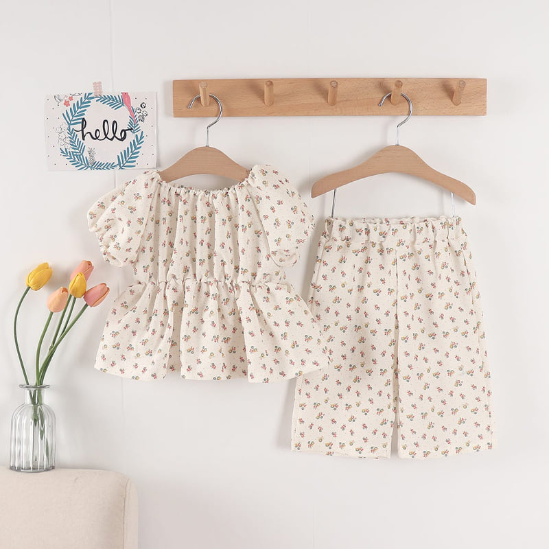 Pepper Mint - Korean Children Fashion - #littlefashionista - Flower Pants Top Bottom Set - 2